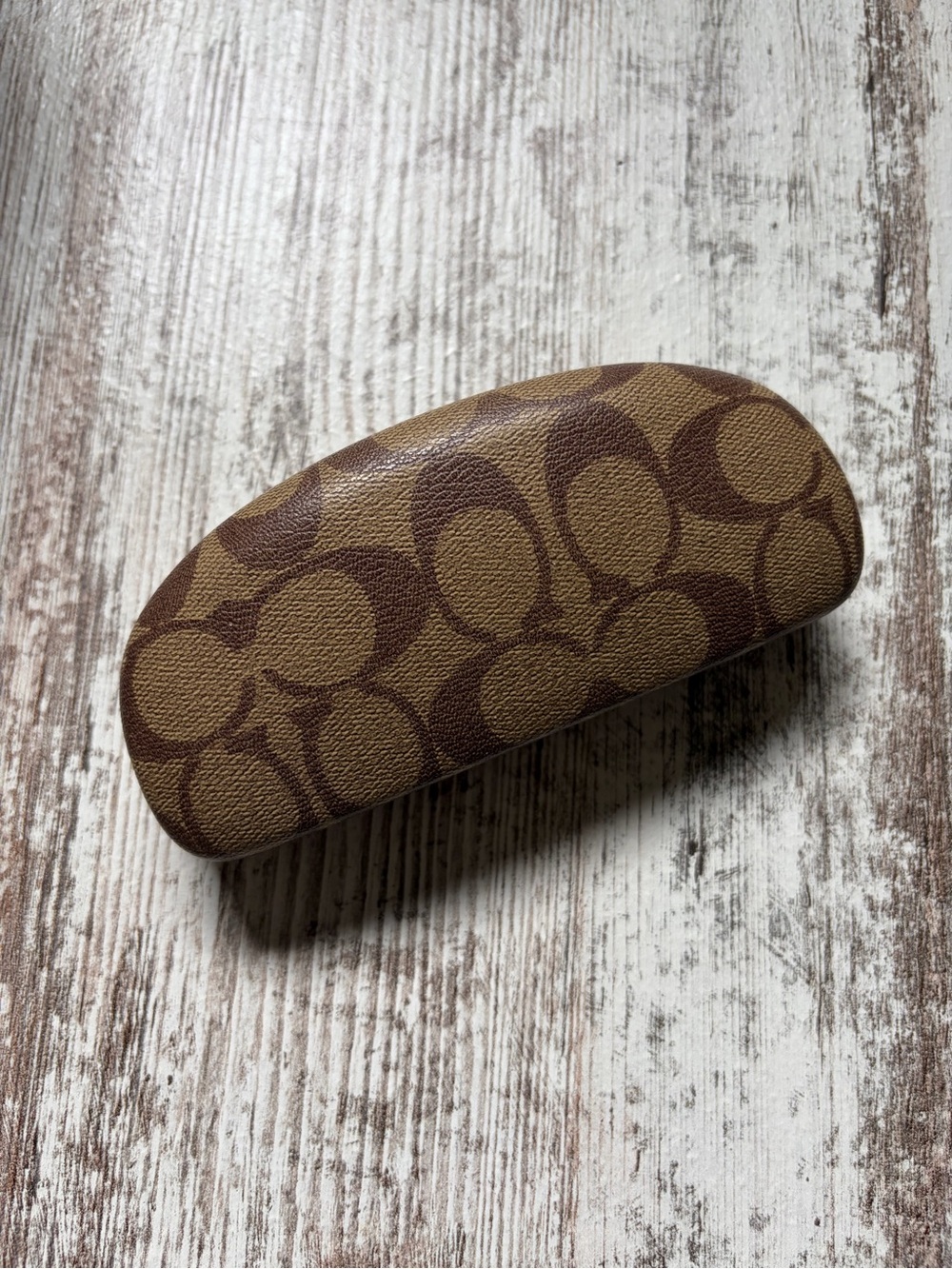 Coach Signature Tan Brown Hard Clam Shell Eye Glasses Sunglasses Case Clamshell